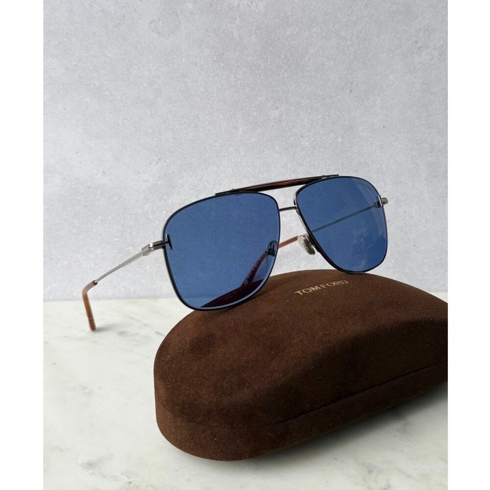 NEW Tom Ford FT01017 Jaden Silver Blue Aviator Sunglasses $560